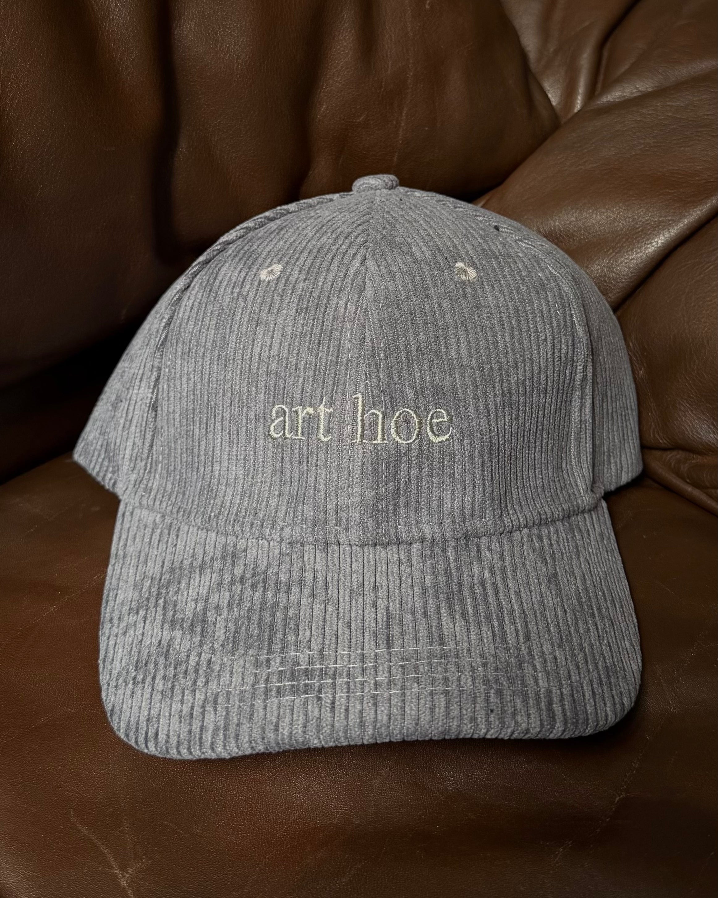 EMBROIDERED CORDUROY HAT - GRAY / GRAY THREAD